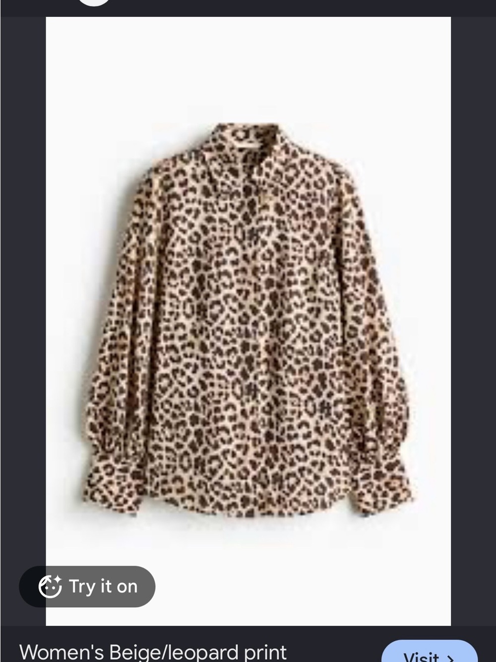 H&M Beige Leopard Print Button-Down Blouse